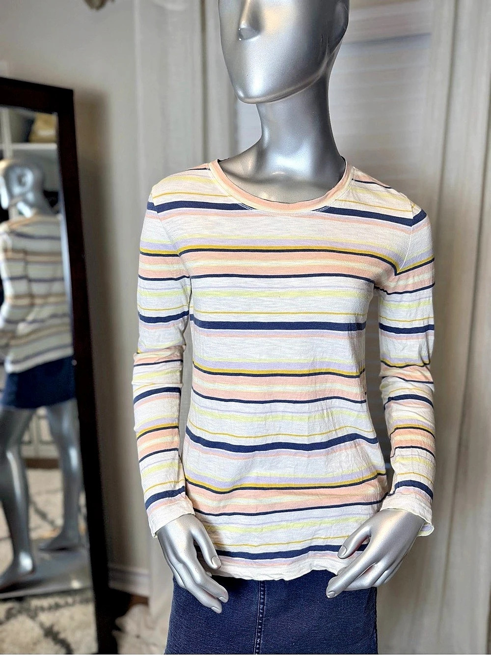 Caslon Nordstrom Multicolor Striped Long Sleeve Crewneck Tee Small Cotton Modal